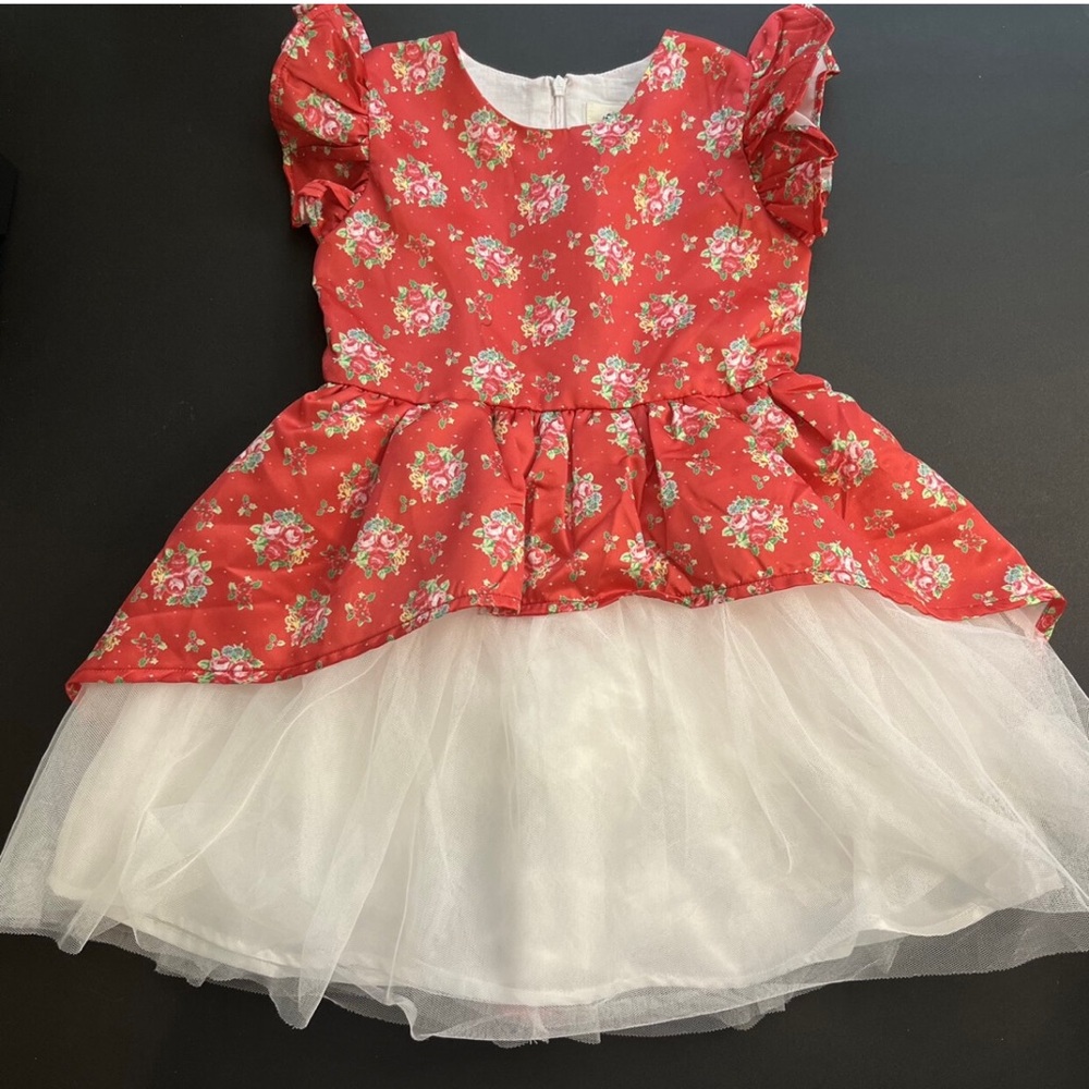 Olive Mae Red Floral Tulle Dress Size 5